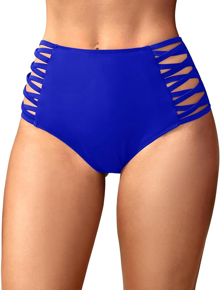 Holipick Women High Waisted Bikini Bottoms Tummy Control Swimsuit Bottoms Strappy Swim Bottom | Amazon (US)