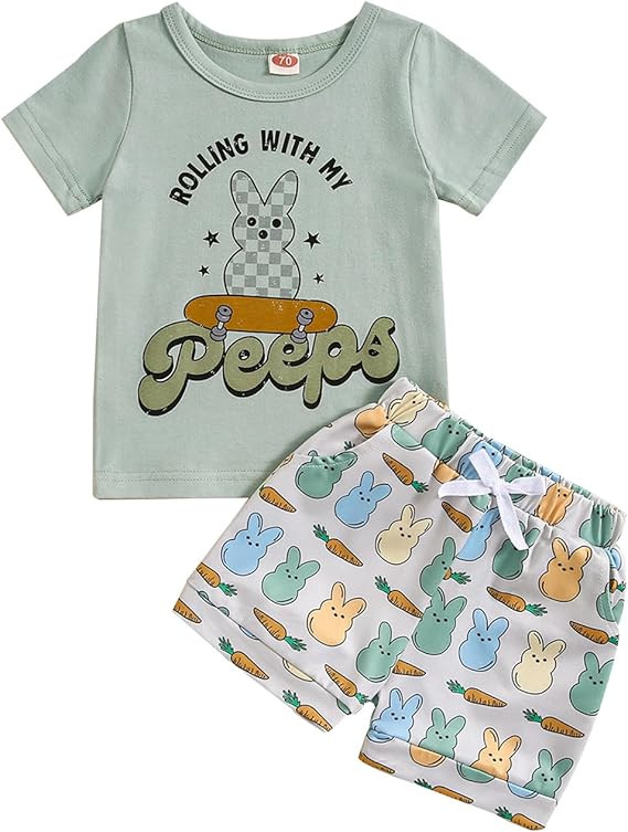 Noubeau Baby Boys Easter Outfits Cute Bunny Graphic Print T-Shirt Short Sleeve Tops Rabbit Shorts... | Amazon (US)