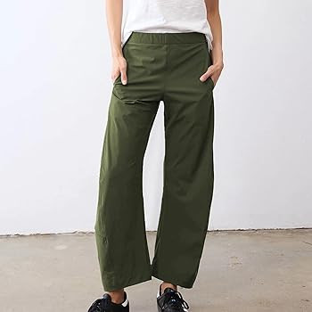 SeeLuNa Women Barrel Travel Pants Elastic Waistband Tapered Leg Baggy Mid Rise Work Trousers Loun... | Amazon (US)