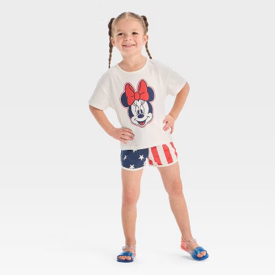 Toddler Girls' 2pc Disney Minnie Mouse Americana Short Sleeve T-Shirt and Shorts Set - Red/White/Blue 2T | Target