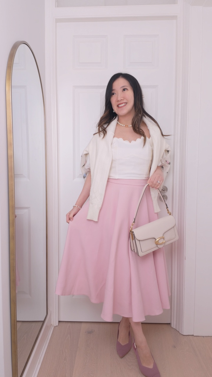 Day 2 of autumn outfits! 🍂 

Who says white and pink can’t be autumn colours? Styling my elegant white Flossy Giselle top with a gorgeous pink midi skirt. Cardigan on the shoulder for those cooler moments and a charming bow in my hair to finish🎀

What’s your secret to making ‘summer’ pieces work for cooler weather? 

Outfit details🎀
Top: @flossybyfreddy Giselle
Skirt: @theprettydress 
Cardigan: @simpleretro 
Shoes: @vivaia_official 
Bag: @coach 

Outfits are linked on my @shop.ltk @ltk.europe 
(link in bio)

Save this post & follow @petitealpaca for more dreamy travel and feminine fashion content.

#HelloAutumn #autumnoutfits #autumnoutfitideas #autumnstyle #pinkinautumn #pinkinfall #fallfashioninspo #ChicFashion #FallOutfits #autumntransition #vintagevibes  #romanticstyle #modernprincess 
#londonfashionblogger  #dreamyaesthetic #femininestyle

🗝️ Feminine elegant classy style, modern princess,  GRWM Get ready with me, autumn outfits

#LTKmodest #LTKFashionMonth #LTKautumn