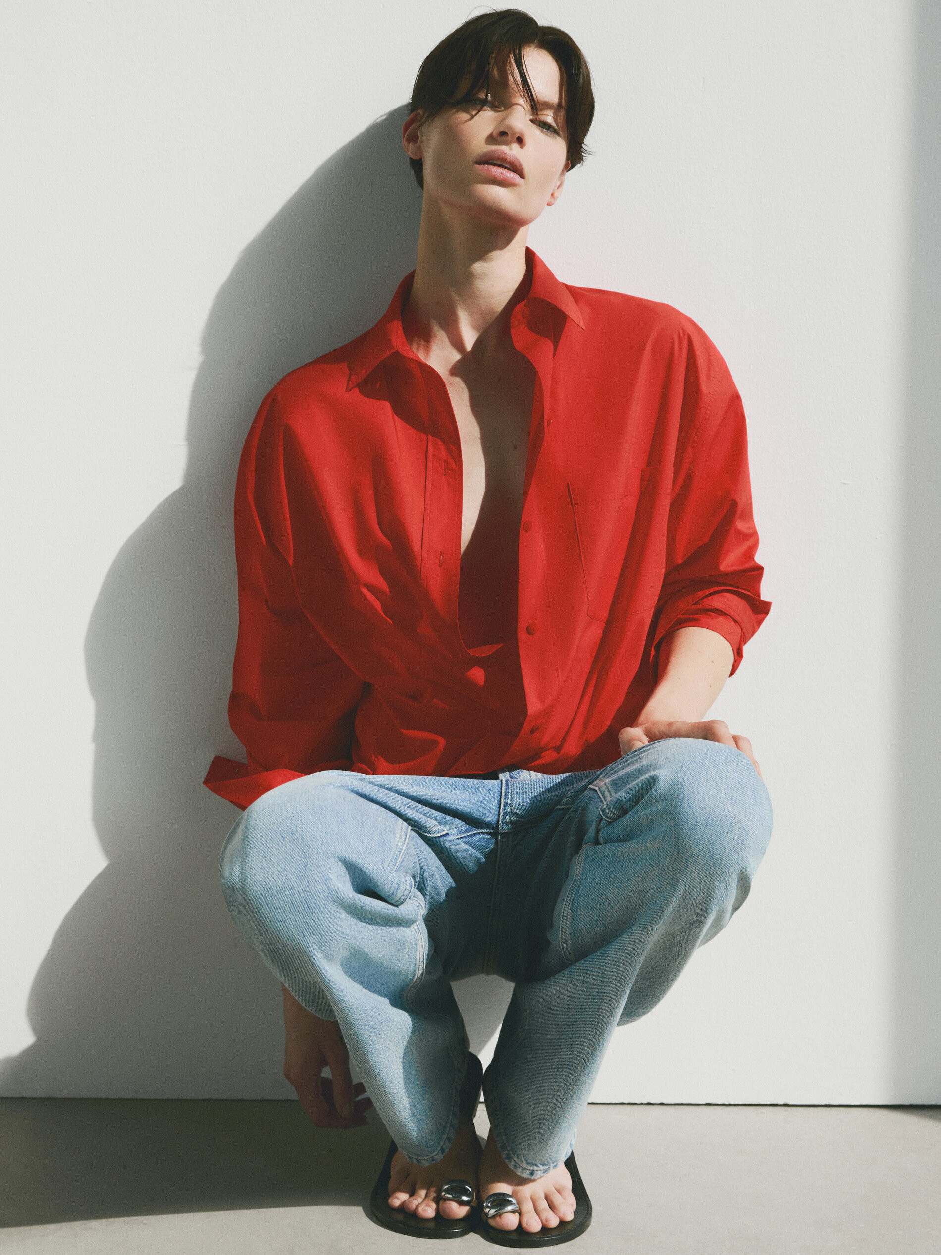 100% cotton poplin shirt with pocket | Massimo Dutti US