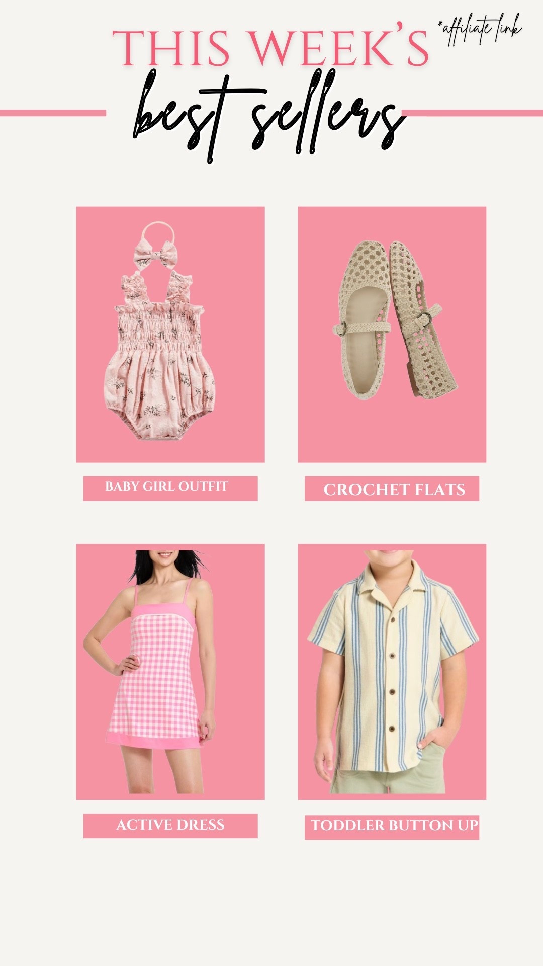 This week’s best sellers! Baby girl spring outfits, crochet flats, activewear dress

#LTKdayinmylife #LTKmomlife #LTKootd