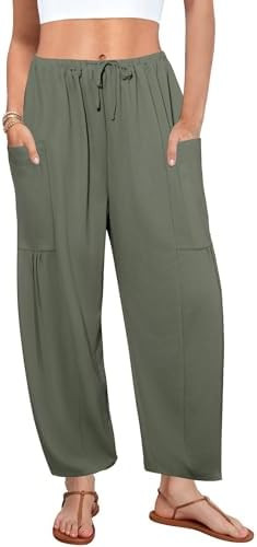 DLOODA Flowy Wide Leg Pants for Women, Drawstring Palazzo Harem Pants Casual Beach Vacation Trous... | Amazon (US)