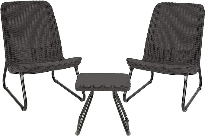 Keter Resin Wicker Patio Furniture Set with Side Table and Outdoor Chairs, Dark Grey | Amazon (US)