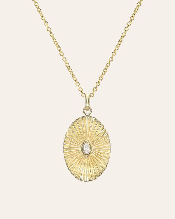 14K Gold Pleated Oval with Marquise Diamond Necklace | Zoe Lev Jewelry