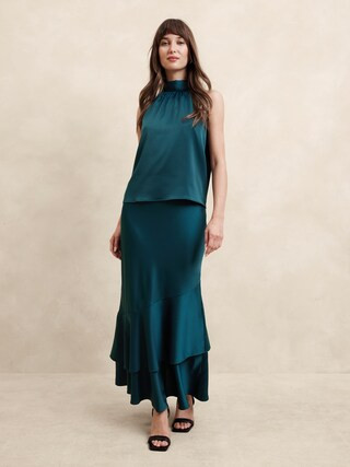 Satin Tiered Maxi Skirt | Banana Republic Factory