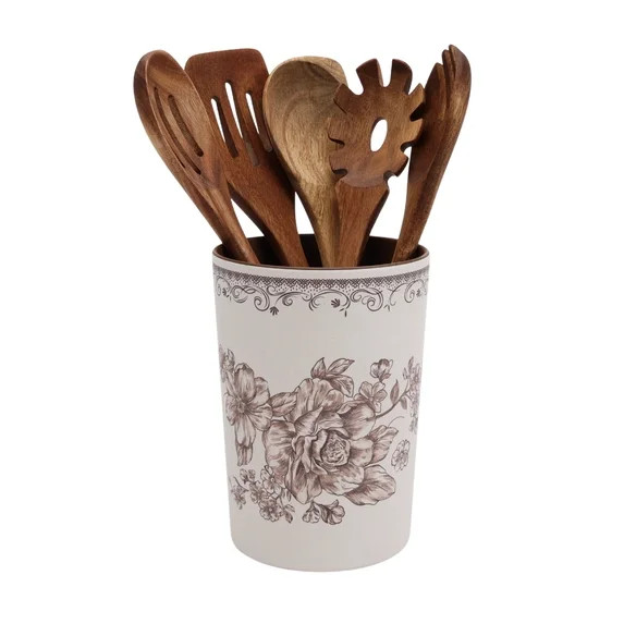 The Pioneer Woman Agetha 6-Piece Acacia Wood & Bamboo Melamine Crock Set, Brown | Walmart (US)