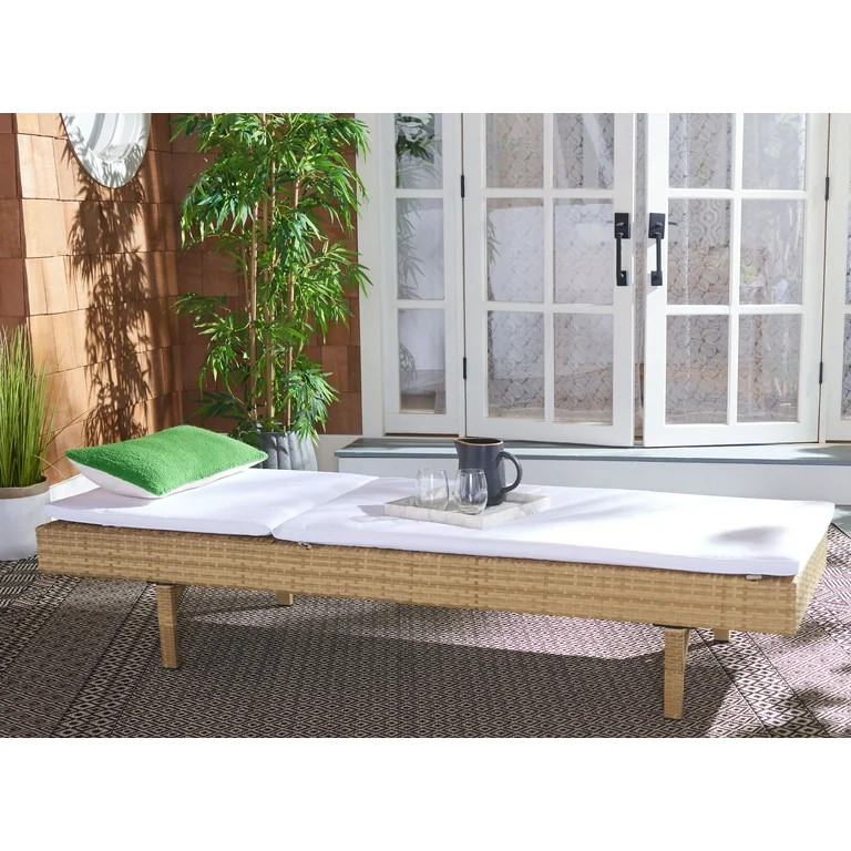 SAFAVIEH Cam Contemporary Modern Outdoor Patio Sunlounger, Natural/White | Walmart (US)