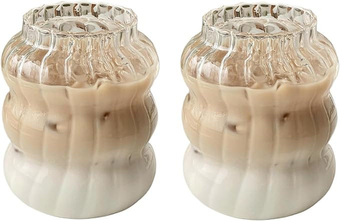 2 Pcs Ribbed Glass Cups 22oz Ripple Drinking Glasses Set Vintage Wave Shape Iced Coffee Glasses B... | Amazon (US)