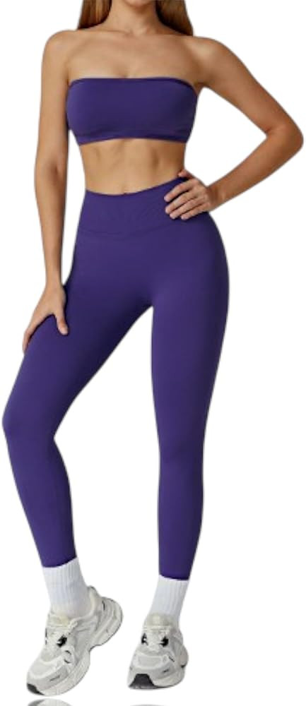 Women\u2019s Seamless Sports Bra & Leggings \u2013 Sleeveless Scoop Neck Quick-Dry Workout Set fo... | Amazon (US)