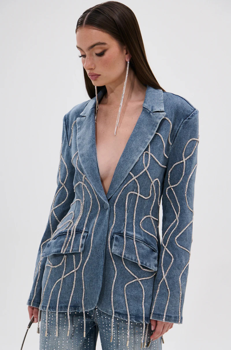 STANDOUT EMBELLISHED DENIM BLAZER | AKIRA