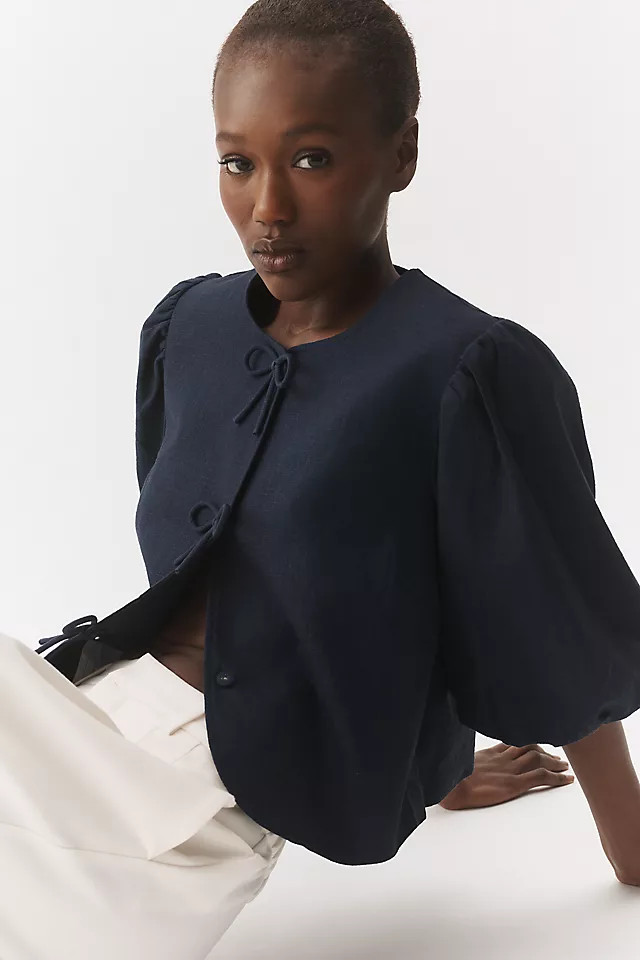 Bow Puff-Sleeve Blazer Jacket | Anthropologie (US)