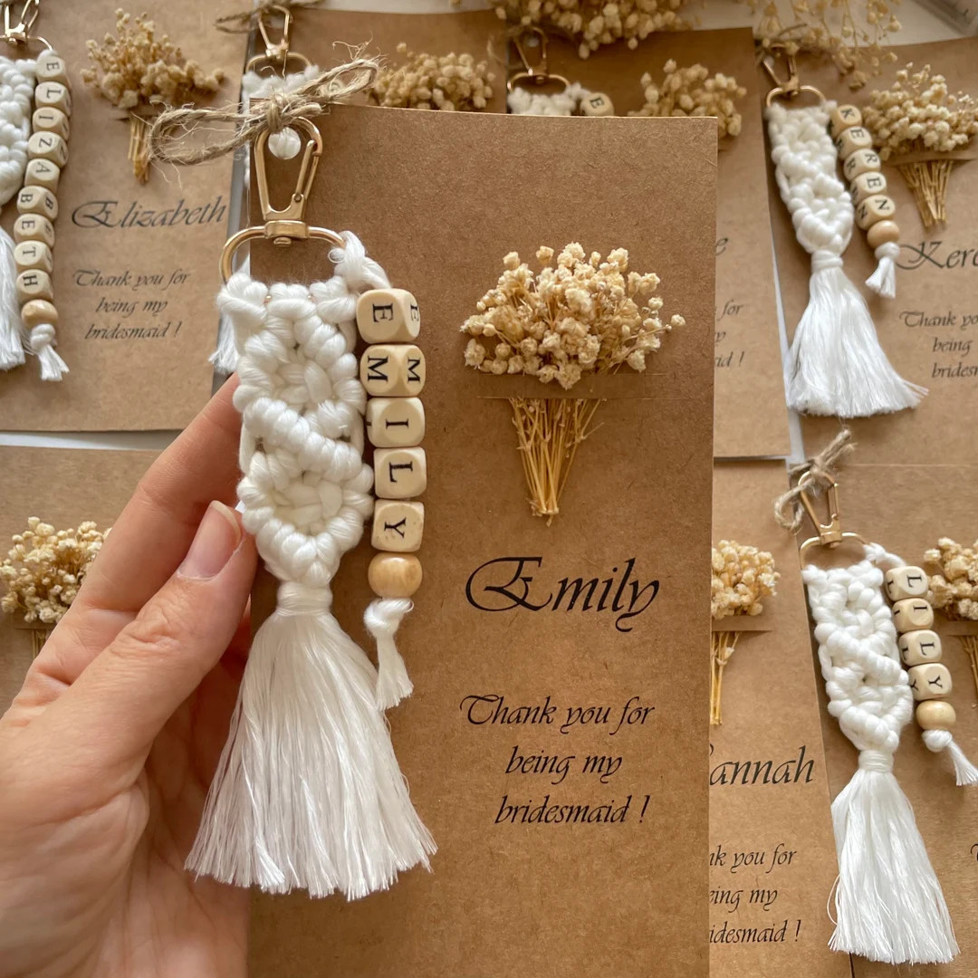 Personalized Macrame Keychain, Bridesmaid Proposal, Wedding Favor | Etsy (US)