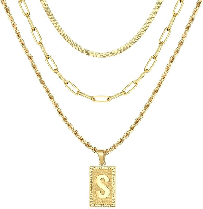 Layered Initial Necklaces for Women, 14K Gold Plated Layering Paperclip Chain Snake Choker Neckla... | Amazon (US)