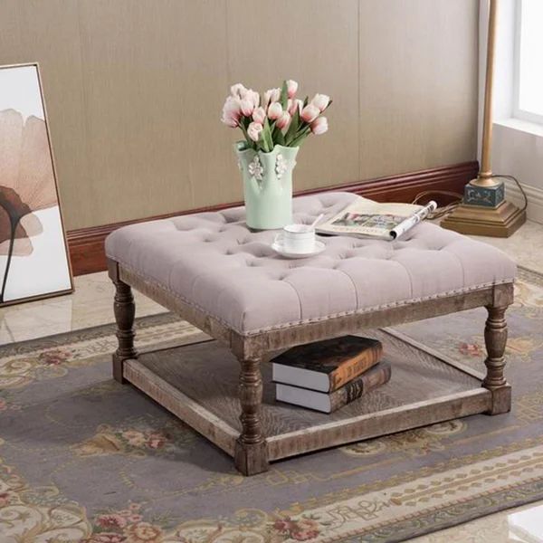 Cairona Fabric 30-inch Tufted Shelved Ottoman | Bed Bath & Beyond