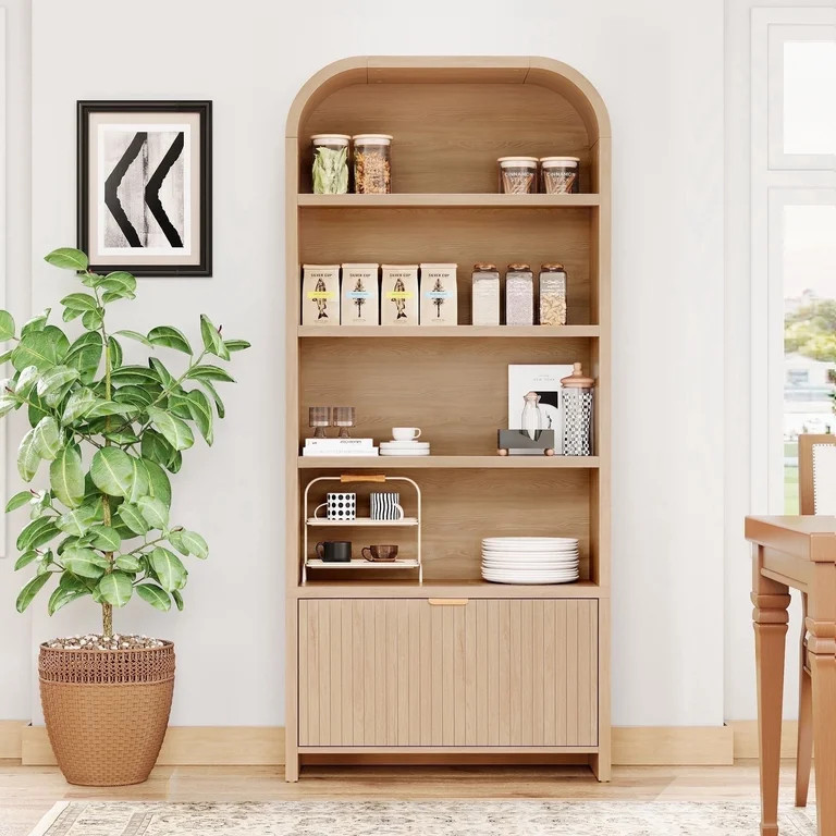 YOCWO 70" Tall Arched Bookcases with 1 Large Drawers & 4 Shelves, Wooden Bookshelf with Carved Li... | Walmart (US)