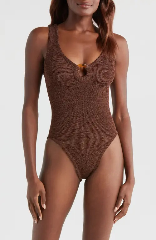 Hunza G Celine Seersucker One-Piece Swimsuit in Metallic Chocolate at Nordstrom | Nordstrom