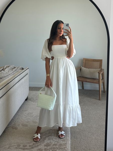 White flowy dress Summer outfit perfect for Labor Day (wearing XS) — styled with Bottega Veneta bag from FWRD 

#LTKSeasonal #LTKstyletip #LTKitbag