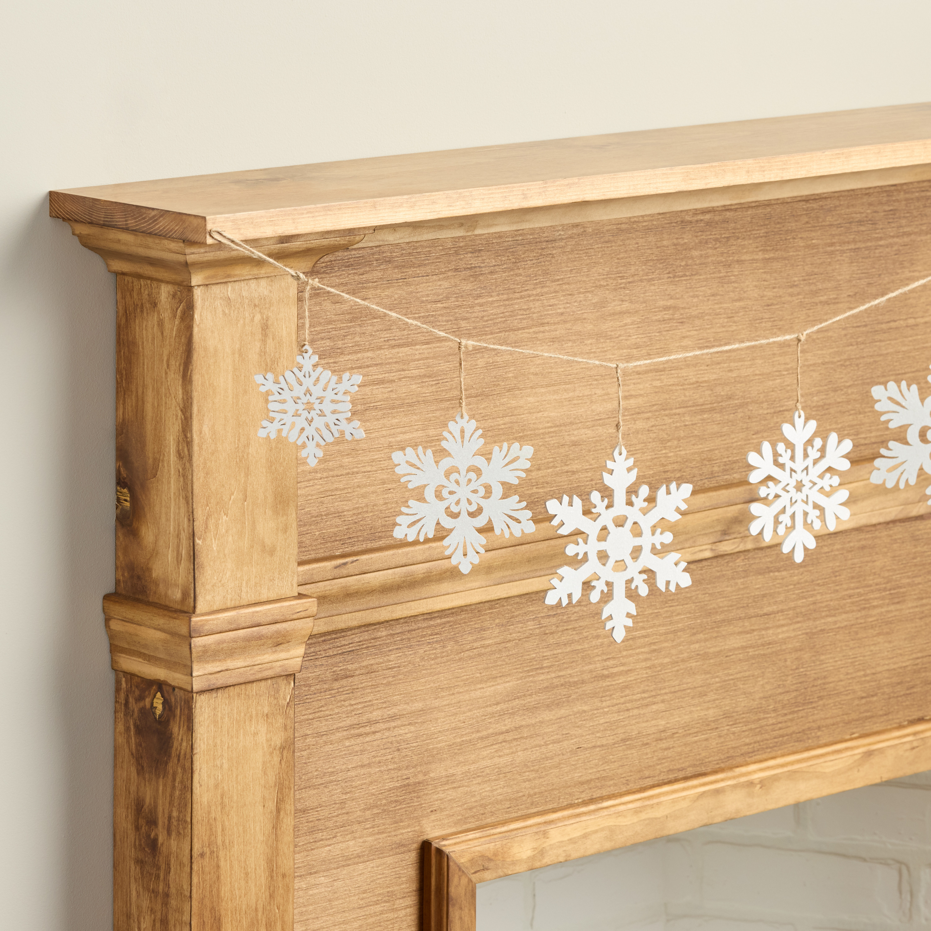 Glittered White Laser Cut Wood Snowflakes Garland | World Market