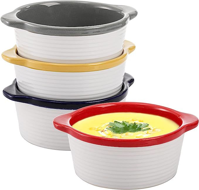 AVLA 4 Pack Porcelain Soup Bowl, 18 Ounce Ceramic Soup Crocks with Handles, Stackable Serving Bow... | Amazon (US)