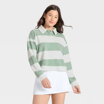 Women's Modal French Terry Polo Sweatshirt - All In Motion™ Sage Green/Cream M | Target