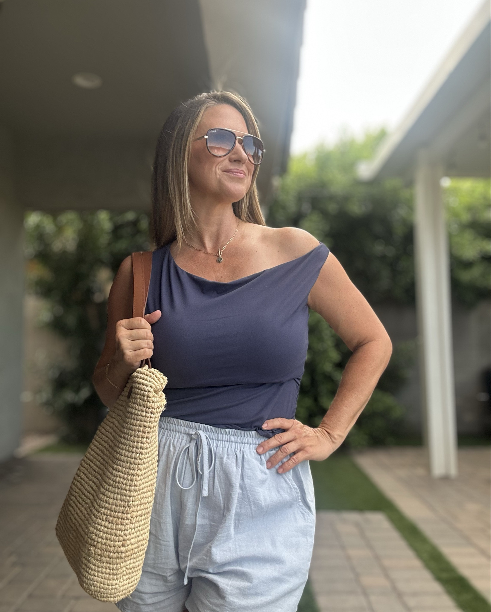 🔥Amazon linen outfit and off the shoulder top. Wearing a medium in linen outfit and large in navy off shoulder top. Both top and linen outfit come in multiple colors. 

#LTKMidsize #LTKSummerEdit #LTKPetite
