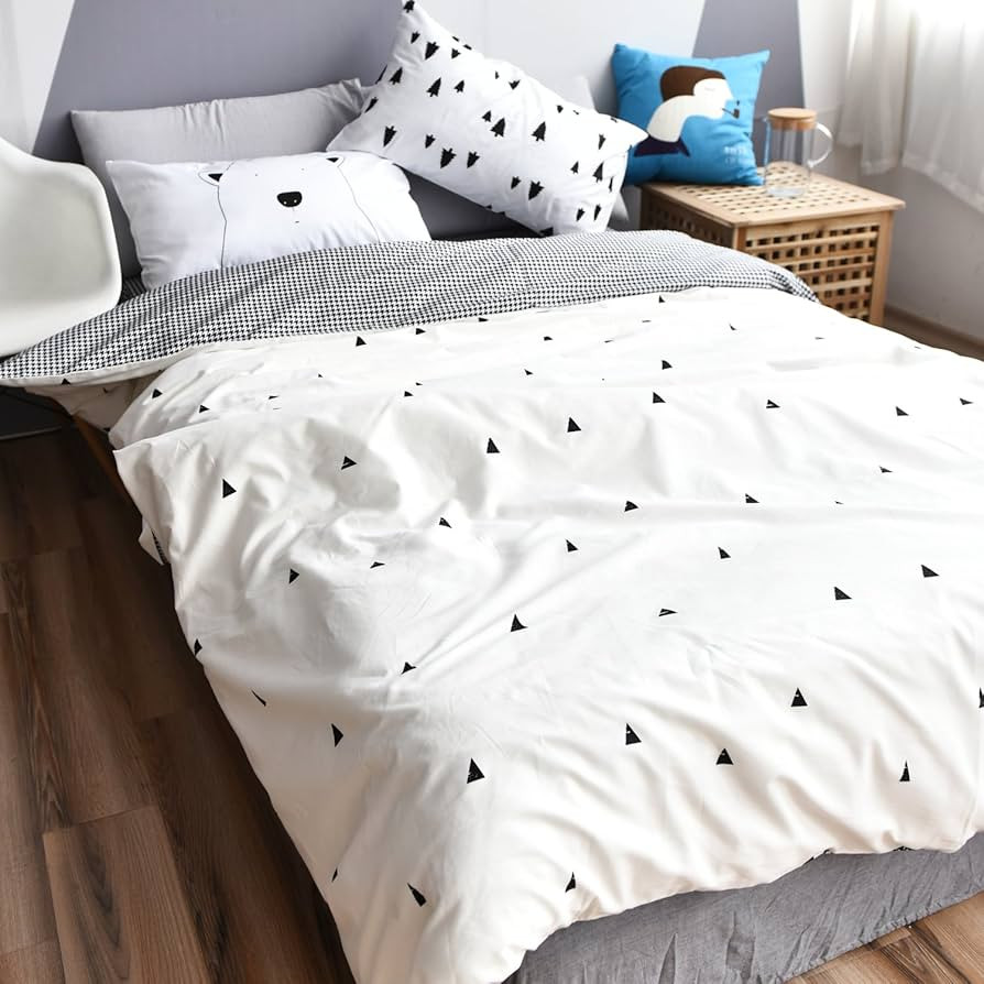 BuLuTu Forest Bear Kids Queen Duvet Cover Cotton 3 Pieces Duvet Cover Set Black and White Toddler... | Amazon (US)
