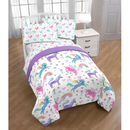 Trend Collector Unicorn Rainbow Twin Bed-in-a-Bag Bedding Set with Reversible Purple Comforter | Walmart (US)
