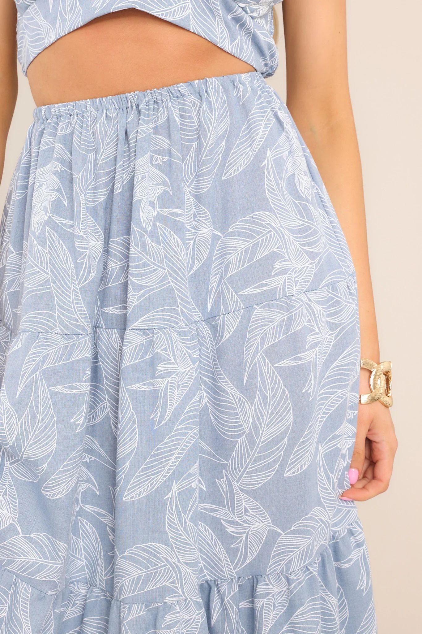 Staycation Ash Blue Tropical Print Maxi Skirt | Red Dress