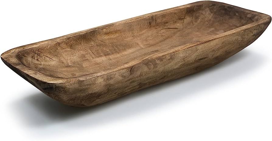 QIELSER Wooden Dough Bowl Vintage Oblong Natural Root Hand Carved Bowl For Home Decor, Rustic Far... | Amazon (US)