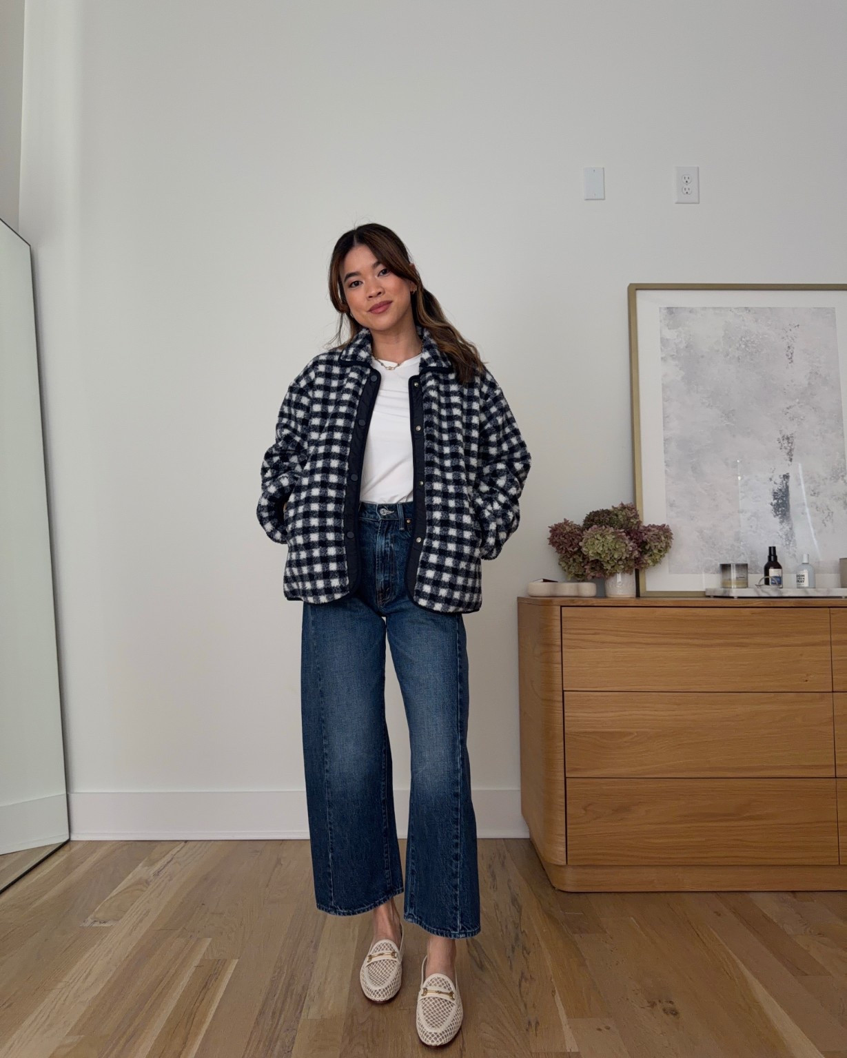 Sizing info: jacket size XS petite, white tee size XS, jeans size 24 petite in did you bring me anything! 

petite fashion, get dressed with me, outfit inspiration, ootd, nashville outfit, Nashville influencer, petite style, vacation style, casual outfits, mom style, petite pants, winter dress, winter outfit, winter pants, winter outfit inpso, winter outfit idea, winter top, winter style, winter sweater, cozy sweater, cold weather sweater, cold weather outfit, denim, jeans, fuzzy jacket, gingham jacket, navy jacket, loafers, wide leg jeans, dark wash jeans,  

 

#LTKootd #LTKmomlife #LTKPetite