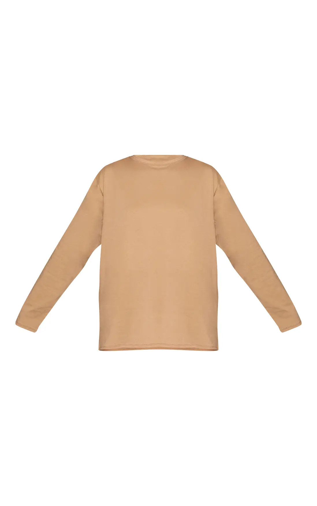 Stone Cotton Basic Oversized Long Sleeve T-shirt | PrettyLittleThing UK