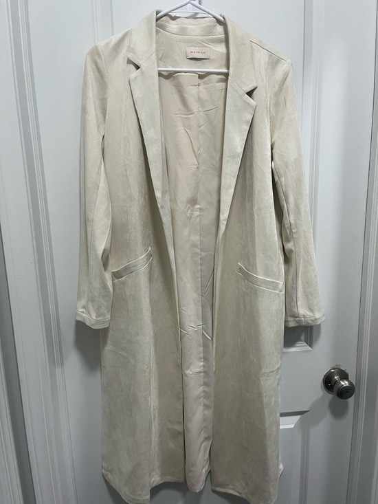 Skies Are blue Faux Suede Long Trench In Ivory With Slits On Side | Poshmark