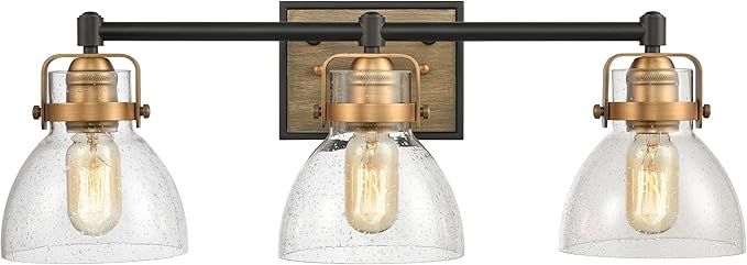 WILDSOUL 40063BK Farmhouse 3-Light Bathroom Vanity Light Fixtures, Rustic Wood Transitional Bath ... | Amazon (US)