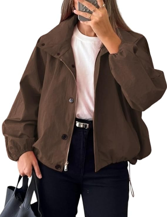 Daacee Women’s Lightweight Bomber Jacket Trendy High Neck Zip Up Windbreaker Jackets Streetwear... | Amazon (US)