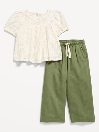 Short-Sleeve Lace Top and Chambray Pants Set for Toddler Girls | Old Navy (US)