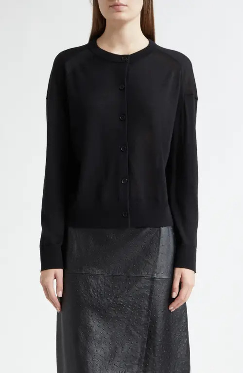 LOULOU DE SAISON Kita Fine Knit Cashmere Crewneck Cardigan in Black at Nordstrom, Size Large | Nordstrom