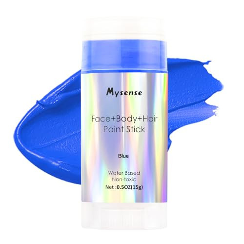 Mysense Blue Face Body Hair Paint Stick,Water Based Washable Temporary Hair Color,Non-toxic Cream Body Paint for Adults and Chidren Halloween Clown Avatar Smurf Mystique Cosplay Makeup,0.5oz | Amazon (US)