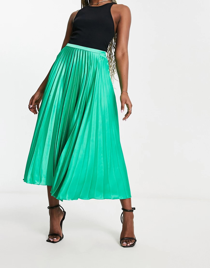 ASOS DESIGN satin pleated midi skirt in emerald green | ASOS (Global)