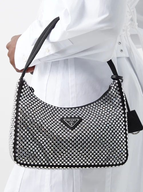 Prada - Re-edition Crystal-embellished Satin Shoulder Bag - Womens - Silver | Matches (UK)