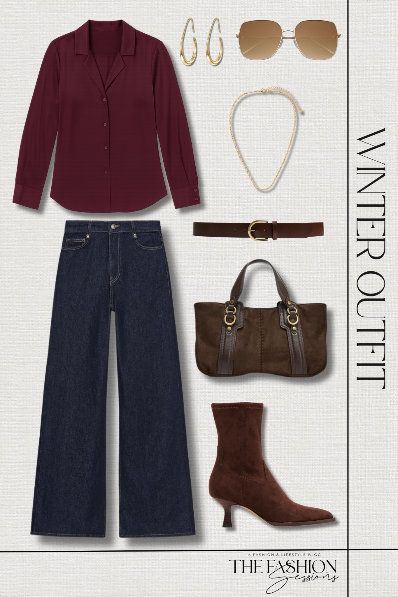 Elevated casual winter outfit inspo.
Quince stretch silk notch collar blouse | Zara high-waist wide leg jeans | Dolce Vita suede Arya  boots | leather belt | Zara ring mini shopper bag | gold teardrop hoop earrings | oversized sunglasses | holiday outfit | shopping outfit | weekend outfit | brunch outfit | late fall outfit | winter outfit | elevated casual

#LTKootd #LTKSeasonal #LTKOver40