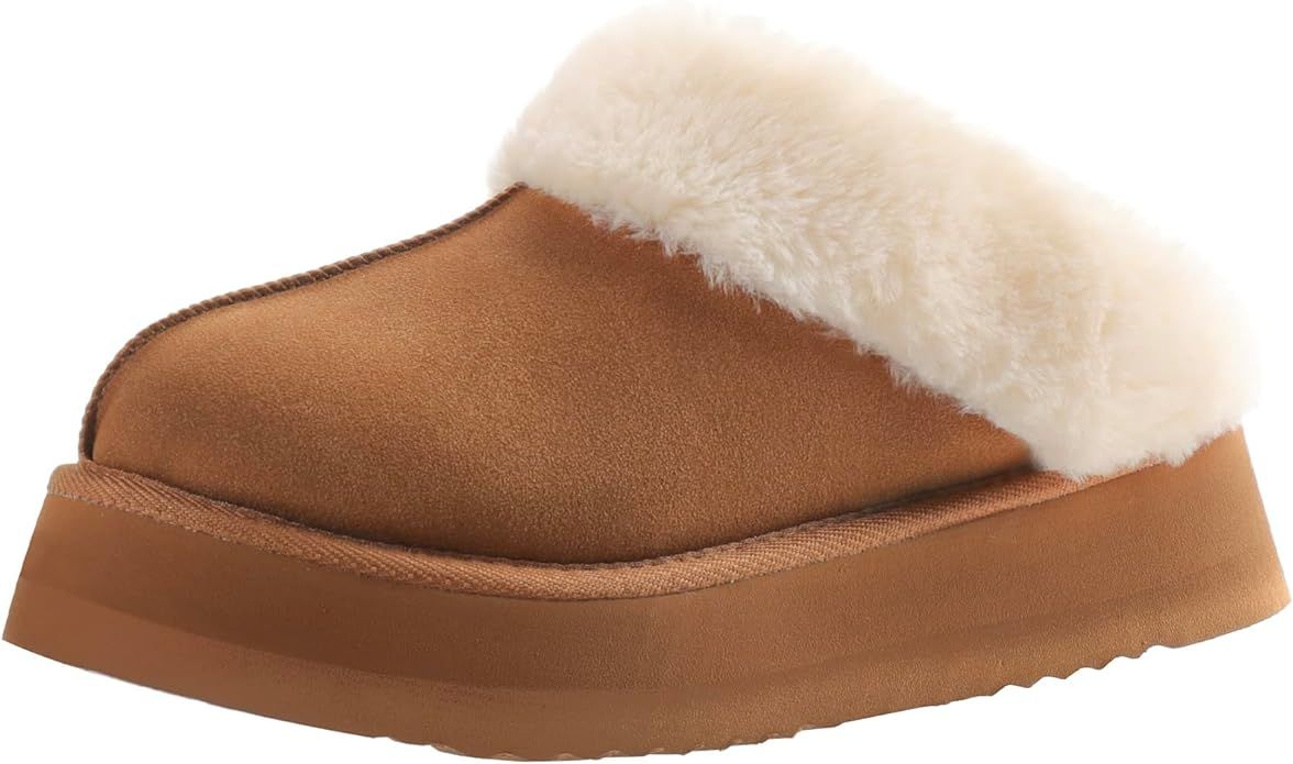 LazyStep Women's Moody Fuzzy Platform Slippers with Comfort Memory Foam, Slip-on Warm Outdoor Ind... | Amazon (US)