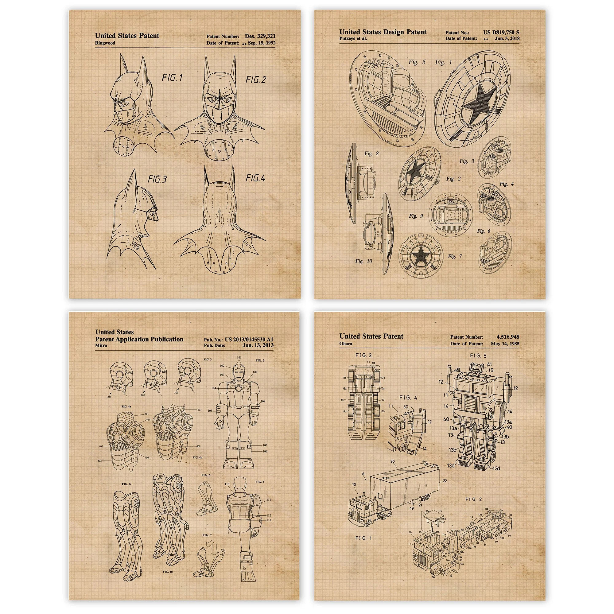Transformers Truck Dark Knight Iron Man C America Patent Prints, 4 Unframed Photos, Wall Art Decor Gift for Home Work Office Garage ComicCon | Etsy (Global)