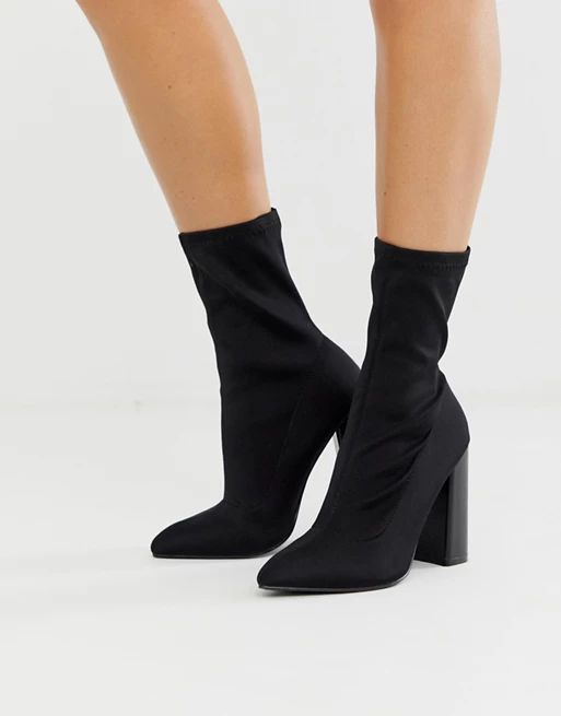 Public Desire Libby high heeled sock boots in black | ASOS US
