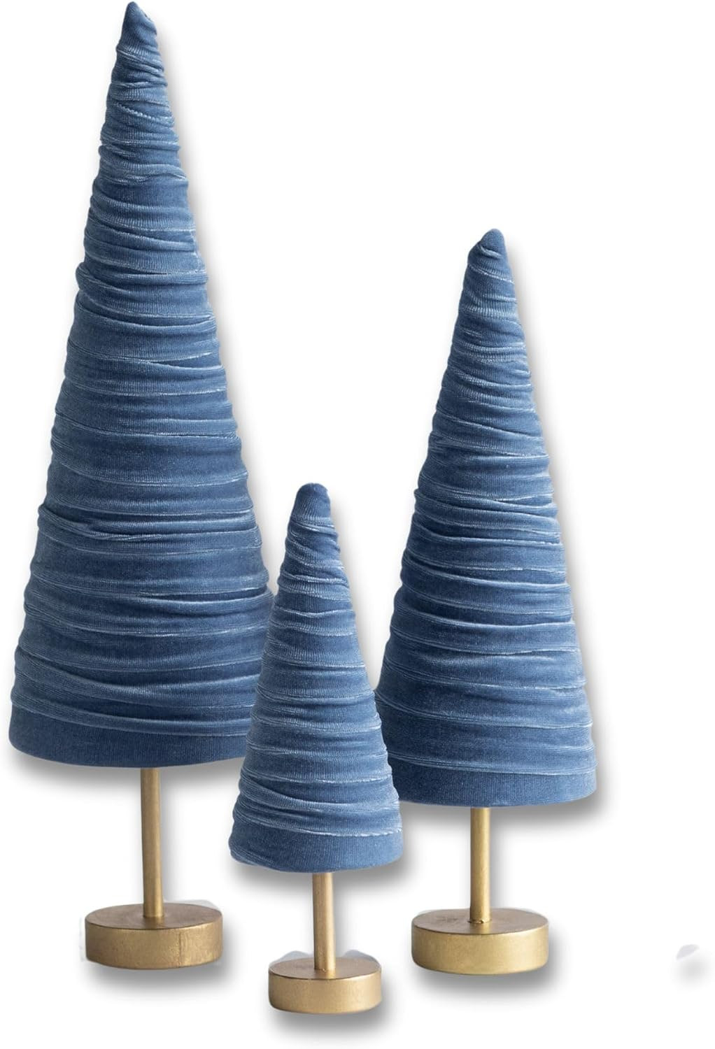 Slate Blue Pedestal Velvet Trees Set of 3, Artisan Mantel Accent, Boy Nursery, Valentine Tree Tabletop, Winter Table Centerpiece, Modern Shelf Decor (Slate Blue) | Amazon (US)