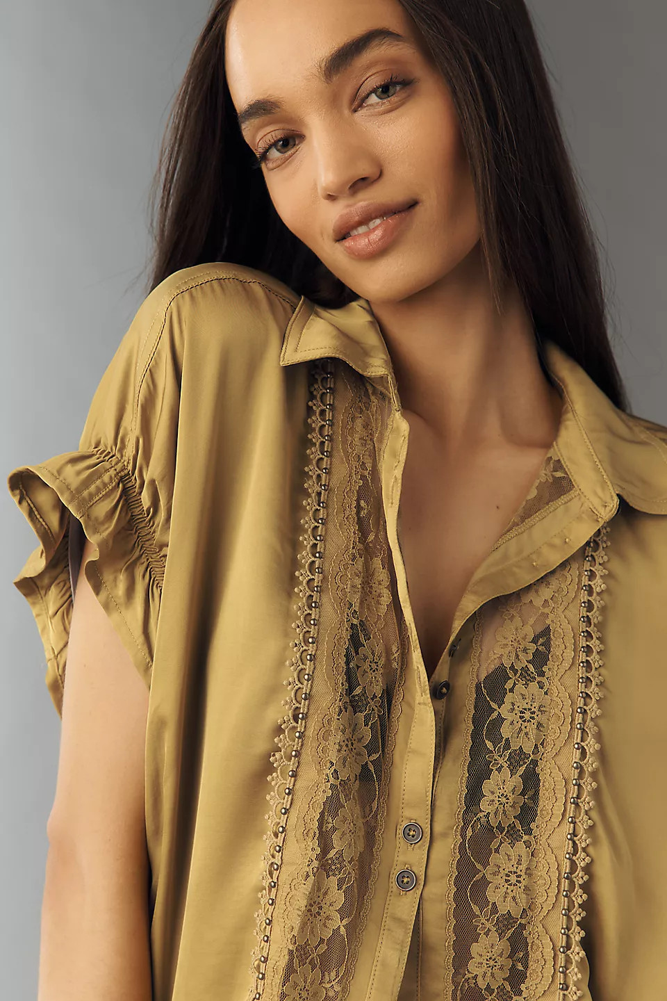 Quincy Lace Short-Sleeve Blouse by Pilcro | Anthropologie (US)