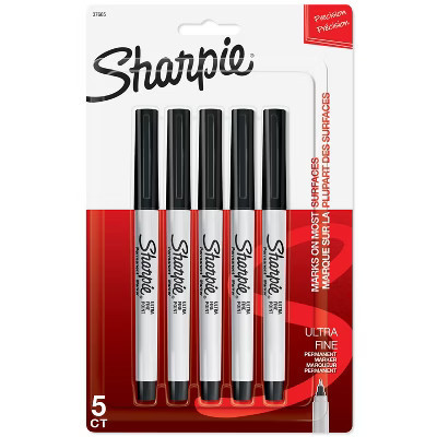 Sharpie 5pk Permanent Markers Ultra Fine Tip Black: Thin Sharpie Pen for Art & Office Use, Stationery Supplies | Target