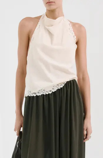 MANGO Kristen Draped Lace Detail Cotton Halter Top | Nordstrom | Nordstrom