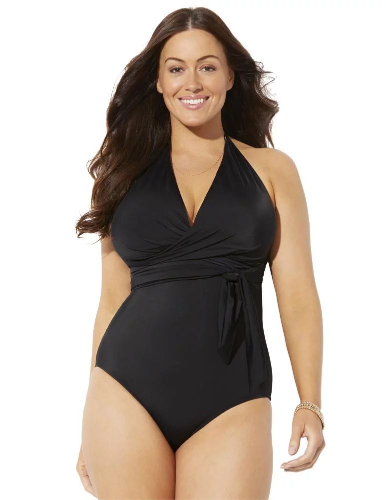Swimsuits For All Women's Plus Size Faux Wrap Halter One Piece Swimsuit | Walmart (US)
